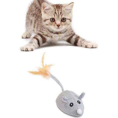 Jouet interactif pour chat : souris à mouvements aléatoires automatiques avec queue en plumes (1/4)