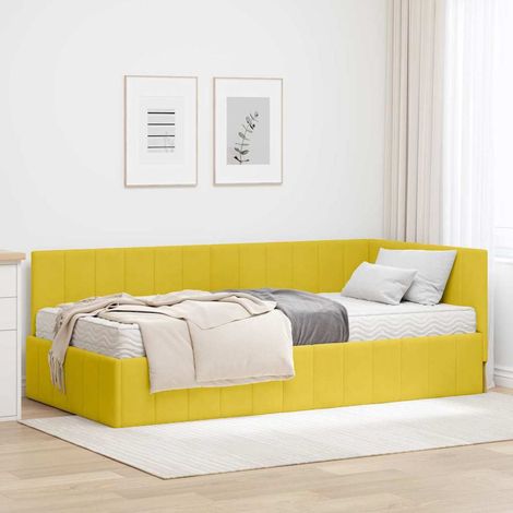 Eckbettgestell mit Matratze mit Kopfteil 2 pcs Gelb Samt