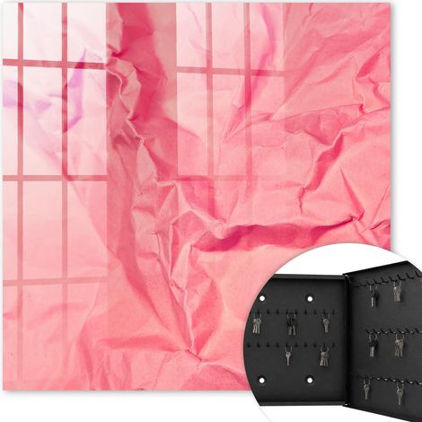 Armoire à clés - (30 cm x 30 cm) - Boîte à clés murale - Coffret de rangement pour clés - Couleur noire - Ouverture vers la droite - Pour maison et bureau - texture rose