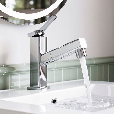 SONNI Multifunktions-Waschtischarmatur mit Ausziehbrause, Dreiwegeauslauf für Spül- und Oberflächenwasser, 360°-Ausziehbrause, verchromt, G3/8 (1/5)