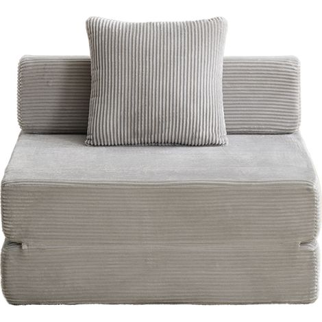 Sofá cama de suelo convertible de 1 plaza en pana gris claro (1/5)