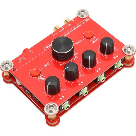 4-Kanal-Kopfhörerverstärker (rot) mit unabhängiger Lautstärkeregelung, einfache Bedienung, Audio-Leistungsverstärkermodul, 100–240 V, EU-Stecker (1/5)