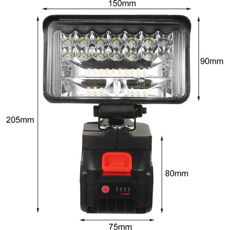 Linterna de trabajo LED de 10 cm (4 pulgadas) para baterías de litio de 21 V, iluminación exterior ultrabrillante, rotación de 180°, linterna portátil para acampar, hacer senderismo y situaciones de e (1/2)