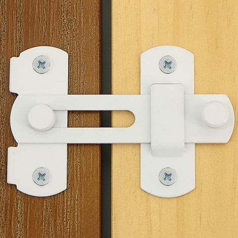 Verrou de Porte Coulissante Serrure de Porte Loquet à Bascule Boulon de Verrouillage de Boucle avec Vis pour Porte, Fenêtre, Placard et Jardin, Blanc Brillant en Acier Inoxydable. (1/5)