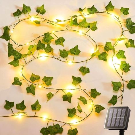 10 Meter lange, solarbetriebene Lichterkette mit 100 LEDs wasserdichte künstliche Efeugirlande für Garten, Terrasse und Dekoration (1/5)