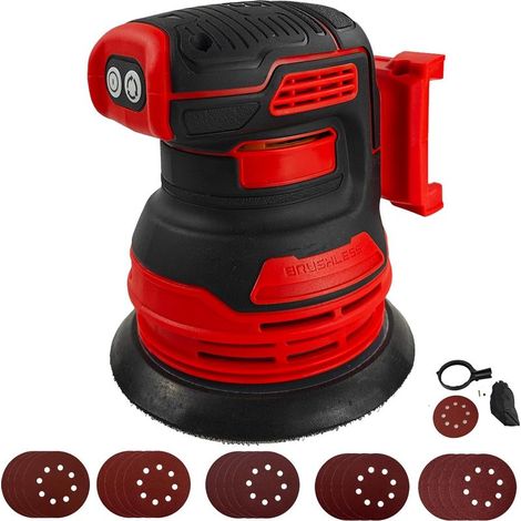 Ponceuse excentrique sans balais pour batterie Milwaukee M18 18 V, ponceuse à main électrique Brushelss de 12,7 cm avec 20 papiers abrasifs de 125 mm, rotation à 3 vitesses, 8 trous (1/5)