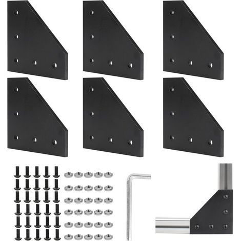 6Pcs Plaque de Connexion Profil en Aluminium 40 x 40 L Plaque de Jonction Extérieure, Supports D'angle, Plaque D'angle, Profilés Extérieur L Forme avec Écrous pour 9mm Profilé Alu, Noir (1/5)