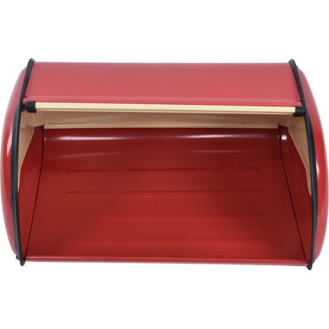 Boîte à pain en métal pour plan de travail, grande capacité, avec couvercle à enrouler, rouge (1/5)