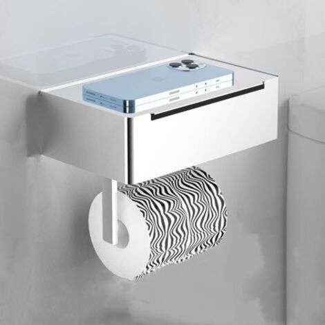 NOLUXA Toilettenpapierrollenhalter, Badezimmer-Aufbewahrungsregal mit Feuchttuchspender, Schwarzer Rollenhalter, Silber (1/5)