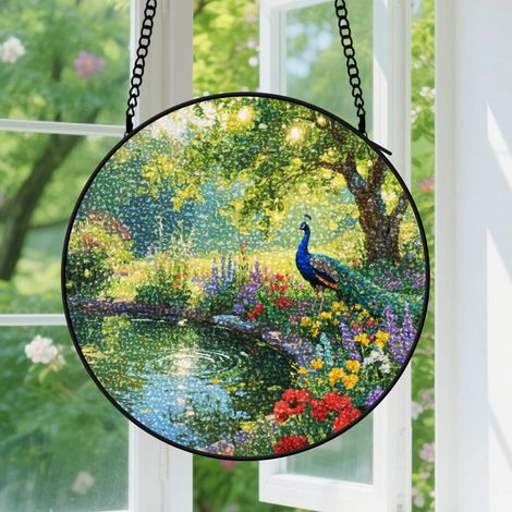 Suspension en vitrail - Attrape-soleil élégant en verre, décoration intérieure unique, cadeau Fête des Mères, Fête des Pères pour femme, homme 9cm (1/5)