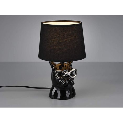 Coole Tischleuchte DOSY Keramik Hund, Stoffschirm Schwarz, Höhe 29cm (1/5)