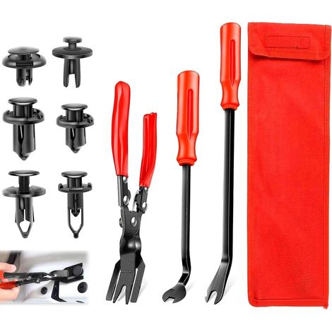 3PCS Pince pour Retirer les Pinces de Panneau avec 120 Rivet Clips Plastique,Outil Demontage Garniture Voiture Pince a Degrafer Kit,Outil Démontage Rivets Voiture pour Tableaux de Bord,Garniture (1/5)