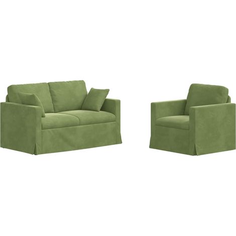Ensemble de Canapés 2 pcs Salon de jardin Vert clair 138 x 78 x 80 cm Velours (1/5)