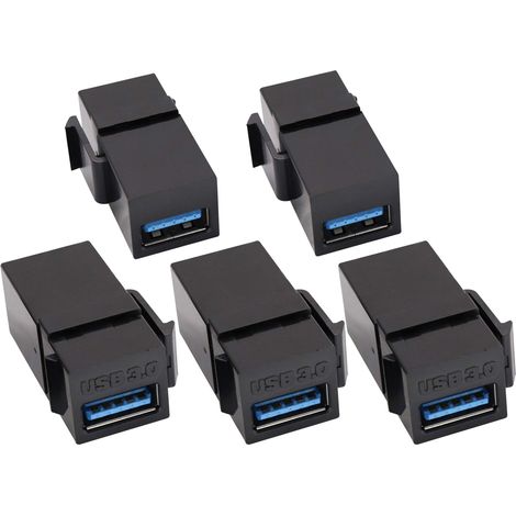 USB 3.0 A Keystone Adaptateur USB 3.0 A Femelle à Femelle Keystone Jack Insert Socket Connecteur Adaptateur pour Plaque Murale Panneau de Sortie Noir 5 Pack (1/5)