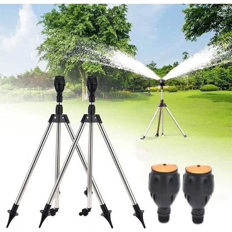 Lot de 2 Arroseurs Rotatifs 360° avec Trépied Télescopique, Système d'Irrigation Automatique pour Jardin et Pelouse (1/5)
