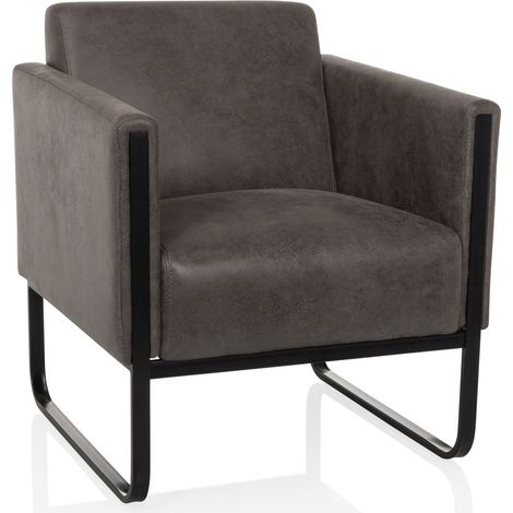 Loungesessel Aruba Retro Gestell schwarz Kunstleder 1-Sitzer grau hjh OFFICE (1/5)