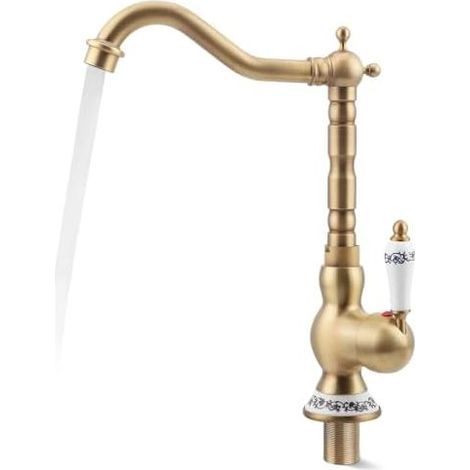 Mitigeur monocommande en laiton vintage pivotant à 360°, fourni avec deux tuyaux flexibles, structure solide durable pour cuisine et salle de bains. (1/5)