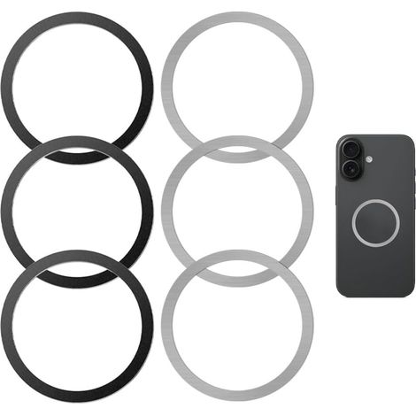 Lot de 6 autocollants magnétiques universels pour téléphone portable - Compatible avec MagSafe et support de voiture - Argenté et noir (1/5)