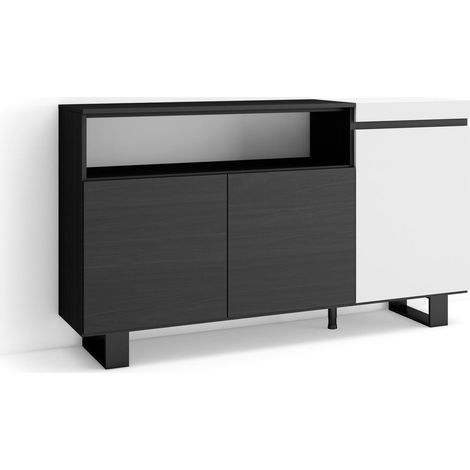 Skraut Home - Credenza, Mobile, Cucina, Madia, mobile ingresso, 150x87x35cm, 3 Porte, Design industriale, Stile moderno, Bianco e nero (1/5)