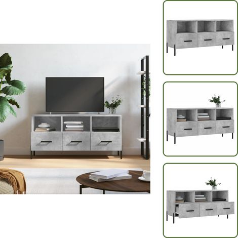 Meuble TV gris béton 102x36x50 cm bois d'ingénierie - Meuble Tv - Meuble Televison - Rangement Tv - Armoire Multimedia - Meuble Salon (1/5)