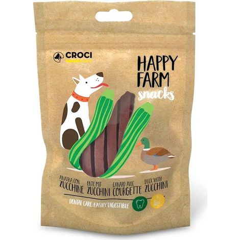 Croci Happy Farm - Premio masticativo per cani, snack cane naturale, alimento complementare proteico con verdure, Anatra e Zucchine, 80g
