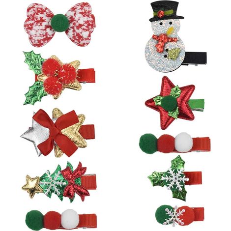 10 Weihnachtshaarspangen, niedliche Haarnadeln für Kinder, Glitzerhaarspangen (1/5)