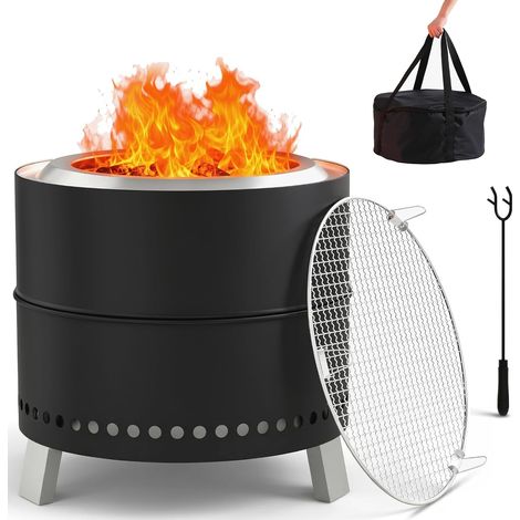 Rauchfreie Feuerschale aus Edelstahl 50 cm, Tragbare Feuerkorb Schwarz
Feuerstelle Outdoor mit Grillrost, Schürhaken, Tragetasche, 3 Klappbare Beine, Fire Pit, Feuerschalen für den Garten,Camping (1/5)