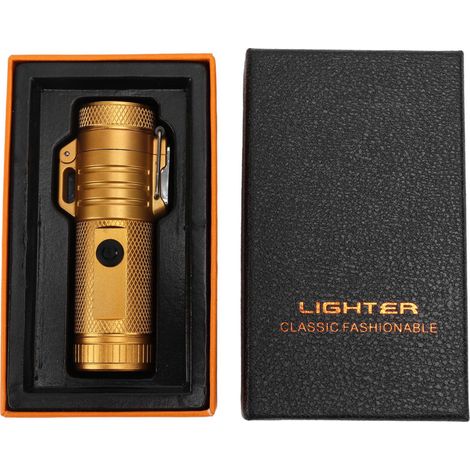 Briquet électrique rechargeable étanche 220mAh, double arc anti-vent, allume-cigare pour camping et plein air, couleur or.
