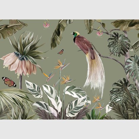 Papier peint intissé - Paon dans la jungle - 375x270 cm (1/3)