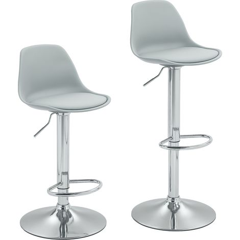 Lot de 2 tabourets de bar réglables - Similicuir gris - Pivotants 360° - Rembourrés + dossier - Acier - Cuisine/salon (1/5)