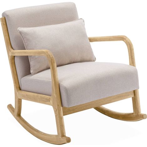 Fauteuil à bascule design en bois et tissu. 1 place. rocking chair scandinave. beige