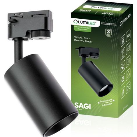 Projecteur Sur Rail GU10 - Aluminium Noir - Compatible Rail Monophasé - Pour Intérieur Moderne - 1 Pièce (1/5)