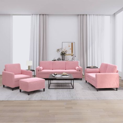 4-tlg. Sofagarnitur mit Kissen Rosa Samt (1/5)