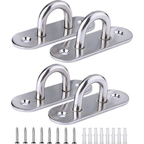 Lot de 4 plaques à œillet oblongues M6 304 en Acier Inoxydable pour matériel Marin avec 8 vis et Chevilles en Plastique pour Pont/Mur/Bateau (1/5)