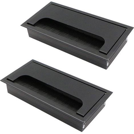 2 pezzi di passacavi quadrati 80x160 mm per installazione a incasso su scrivania, organizer per cavi per mobili, alluminio anodizzato nero, passaggio cavi, copertura per cavi (1/5)