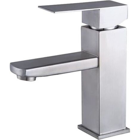 Robinet de salle de bain argenté, mitigeur de salle de bain, robinet de lavabo en acier inoxydable avec flexible de 80 cm (1/5)