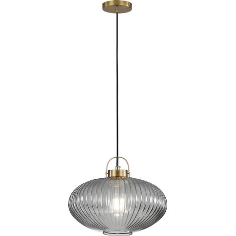 Luminaires suspension, douille de lampe dorée avec abat-jour en verre rayé, lustres, plafonnier pour cuisine, salon, chambre à coucher (Gris, L) (1/5)
