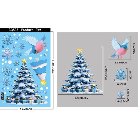 Autocollants de Noël pour fenêtre - Père Noël, sapin de Noël, flocons de neige - Décoration festive - Autocollants statiques pour vitres - BQ535