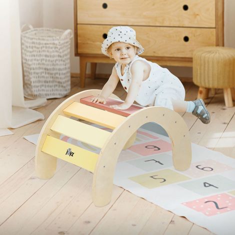 Joyz Arco de Escalada para Niños Multicoloro Balancín de Madera 74x41x38,5cm Juego de Trepa para Bebés a Partir de 1 año Tabla de Equilibrio Columpio de Interior Según Pikler y Juguetes Montessori (1/5)