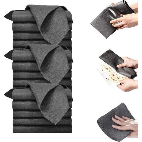 Thickened magic cleaning cloth, reusable cleaning cloths for cleaning windows, kitchens, glass, cars (11.81 x 11.81 inches, black - 15 pieces) (1/4)