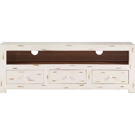 Maison Exclusive - TV-Schrank Massivholz Akazie 110x30x40 cm Weiß