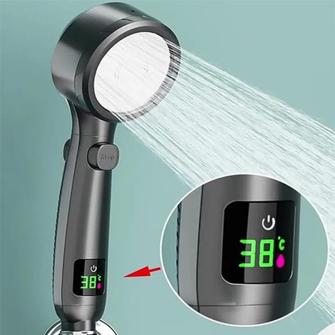 Soffione doccia portatile ad alta pressione con risparmio idrico e display digitale della temperatura a LED (1/4)