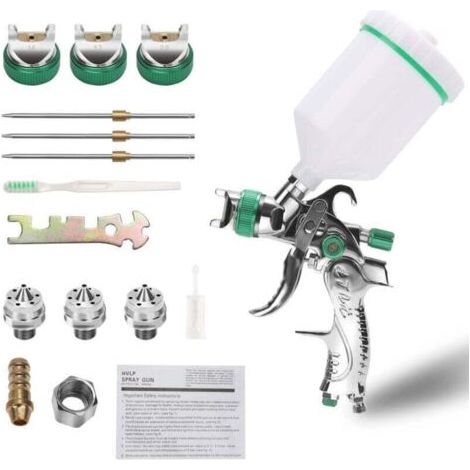 ALOVZE Pistolet à peinture professionnel haute pression Kit de pistolet à air comprimé Alimentation par gravité Pistolet à peinture pneumatique HVLP 1.4MM/1.7MM/2.0MM 3 buses de taille- Vert