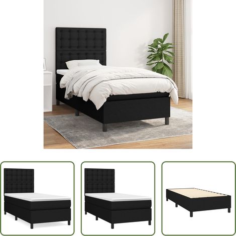 vidaXL Tête de lit réglable - Sommier à lattes de lit et matelas Noir 80x200 cm Tissu (1/5)