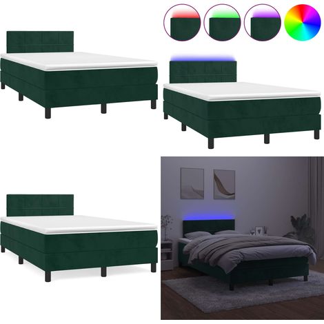 Cama box spring colchón y LED terciopelo verde oscuro 120x190cm - Colchón con LED - Cama box spring