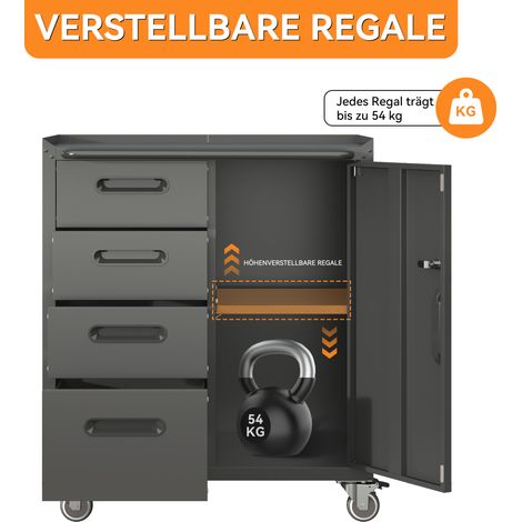 Armoire à outils robuste en métal avec roulettes – 75 × 42 × 88 cm, noir/gris, pour garage, bureau et maison (1/5)