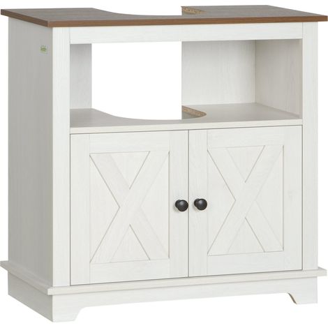 Meuble sous lavabo salle de bain avec 2 portes et étagères, meuble de rangement, blanc, 60×30×60 cm (1/5)