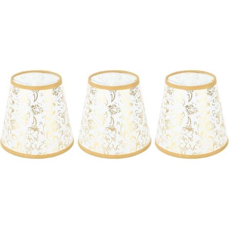 Abat-jour en tissu doré avec douille à clip pour ampoule E14 — lumière douce, convient aux suspensions et aux lampes de table. (1/5)