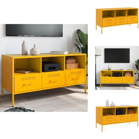 Meuble TV jaune moutarde 100,5x39x50,5 cm acier - Meubles Tv - Meuble Tv Industriel - Meuble Tv Design - Meuble Tv Acier - Rangement Tv (1/5)