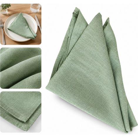 Serviettes de Table en Lin Naturel Vert Jade Bordure Souple Elegant Lot de 3 45 x 45 cm (1/5)